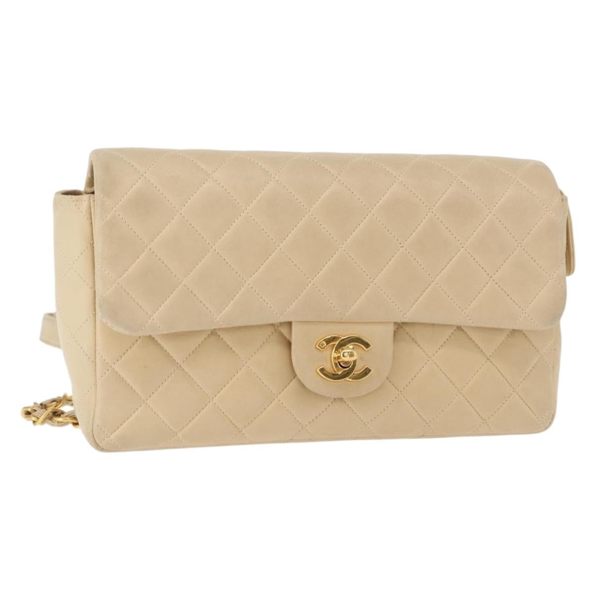 Chanel Vintage Classic Flap Backpack Quilted Lambskin Beige Leather Backpack Bag (Pre-Owned)