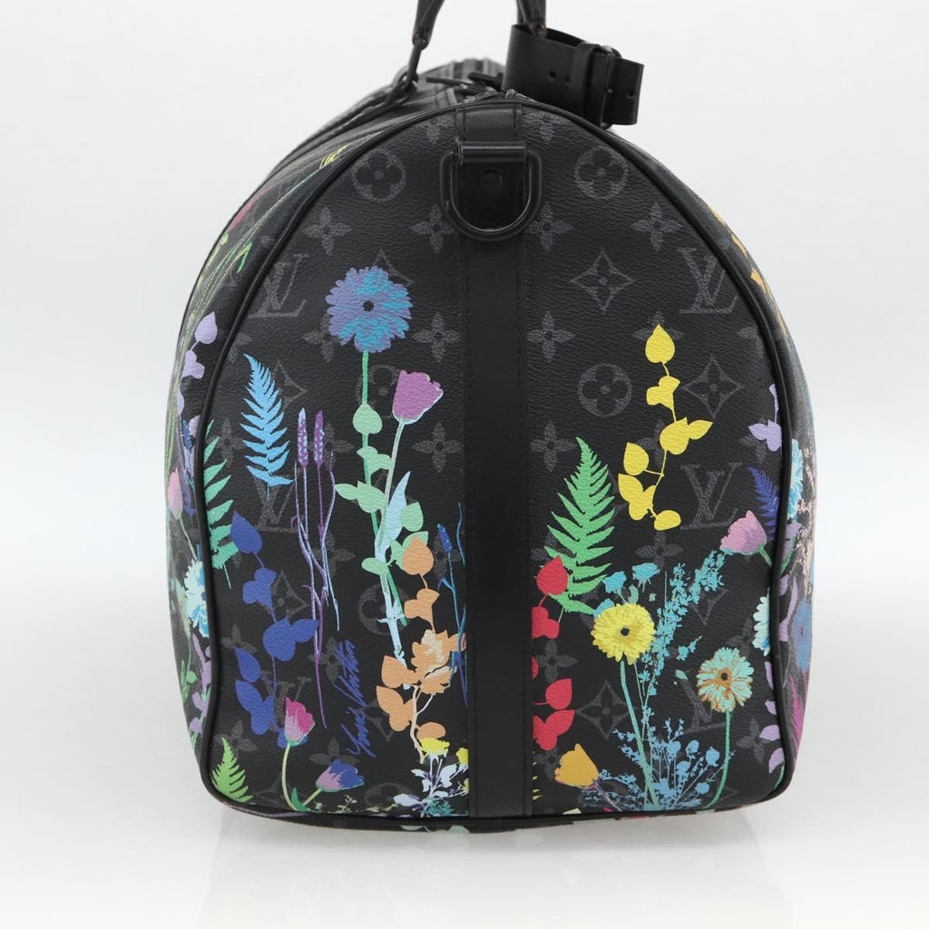 Louis Vuitton Keepall Bandouliere Bag Limited Edition Foliage Monogram Eclipse Black Canvas Travel Bag Bag (Pre-Owned)