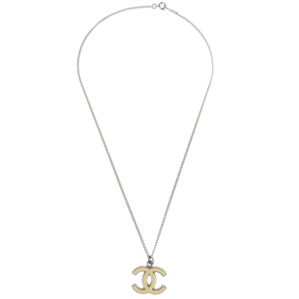 Chanel Cc Logo Pendant Necklace Metal Silver Silver_Plated Necklace Jewelry (Pre-Owned)