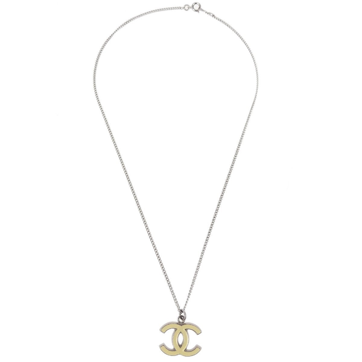 Chanel Cc Logo Pendant Necklace Metal Silver Silver_Plated Necklace Jewelry (Pre-Owned)