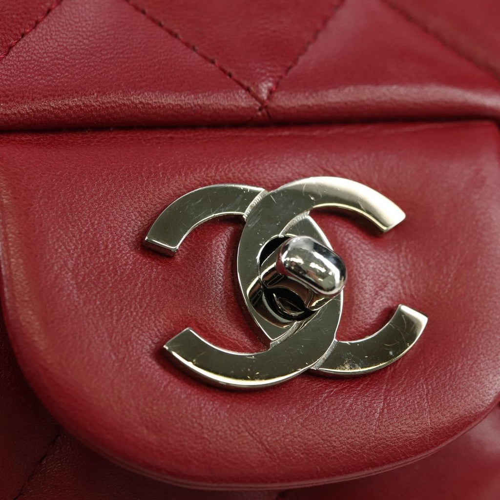 Chanel Classic Single Flap Bag Quilted Lambskin Red Leather Shoulder Bag Bag (Pre-Owned)
