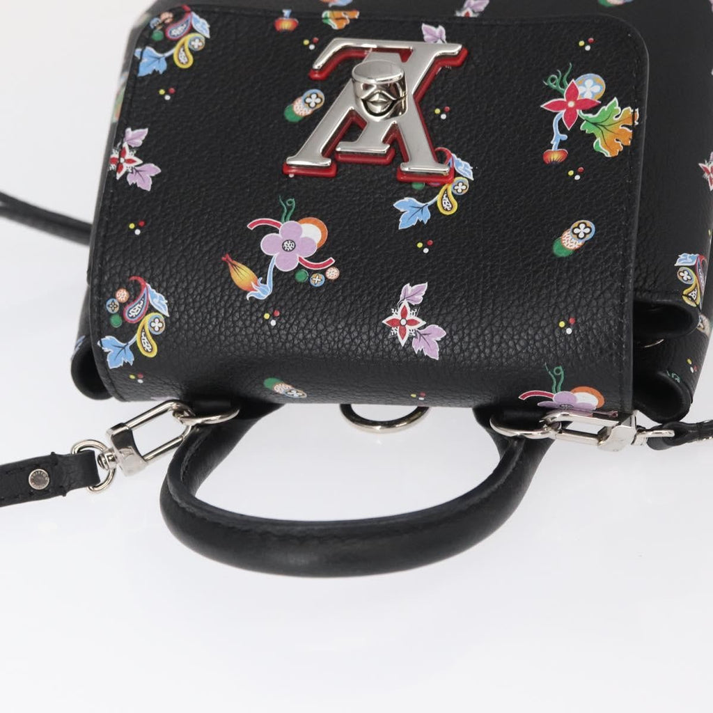 Louis Vuitton Lockme Backpack Floral Printed Leather Black Leather Backpack Bag (Pre-Owned)