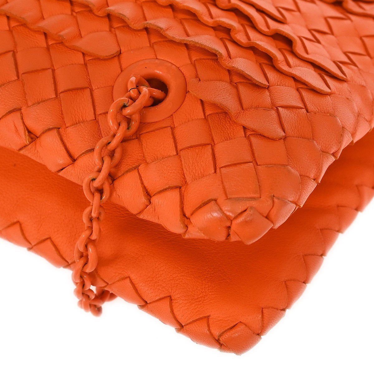 Bottega Veneta Intrecciato Shoulder Bag Leather Orange Leather Shoulder Bag Bag (Pre-Owned)