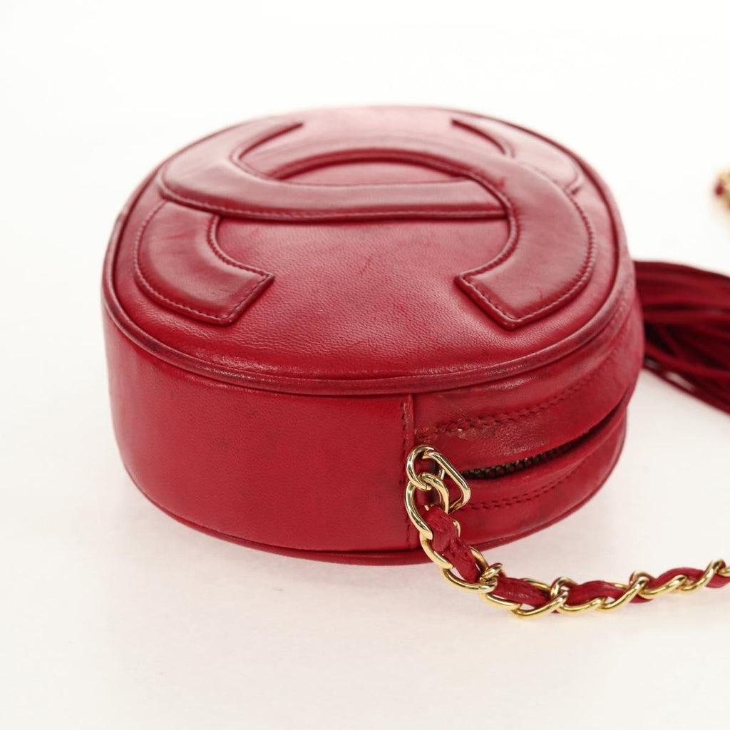 Chanel Vintage Oval Cc Tassel Crossbody Bag Leather Red Leather Shoulder Bag Bag (Pre-Owned)