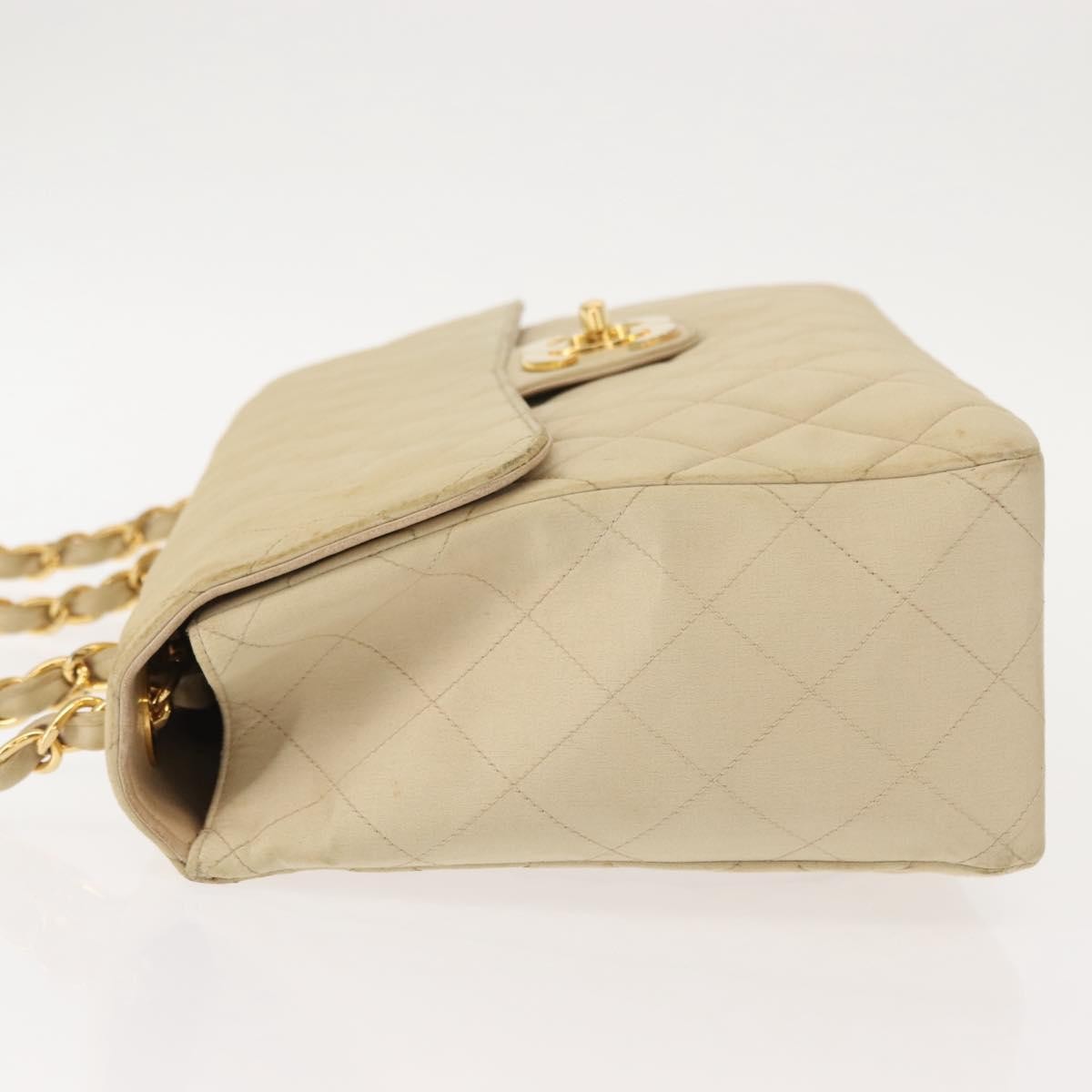 Chanel Vintage Classic Single Flap Bag Silk Beige Satin Shoulder Bag Bag (Pre-Owned)