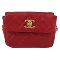 Chanel Vintage Cc Flap Waist Bag Quilted Lambskin Red Leather Clutche & Pouche Bag (Pre-Owned)