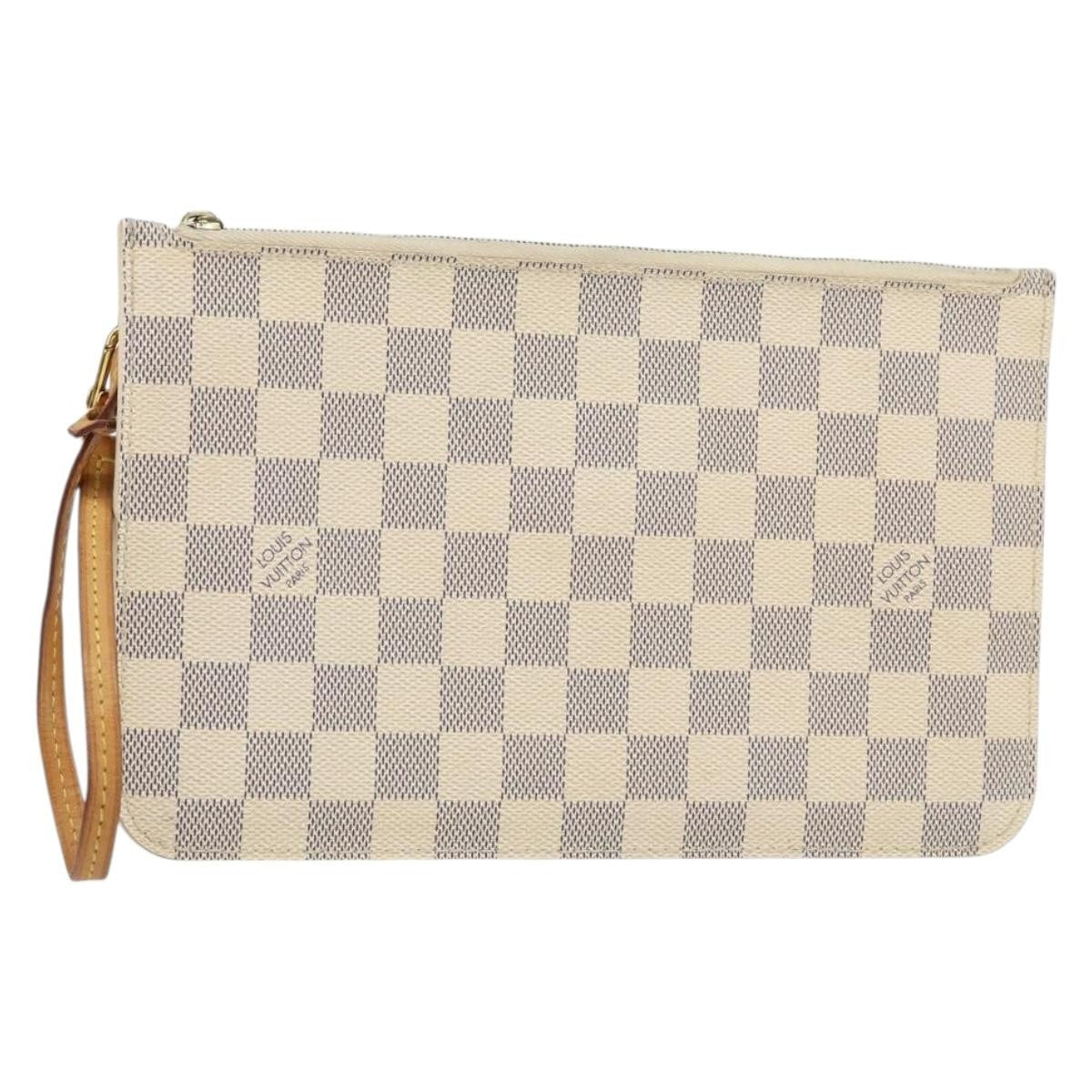 Louis Vuitton Neverfull Pochette Damier White Canvas Clutche & Pouche Bag (Pre-Owned)