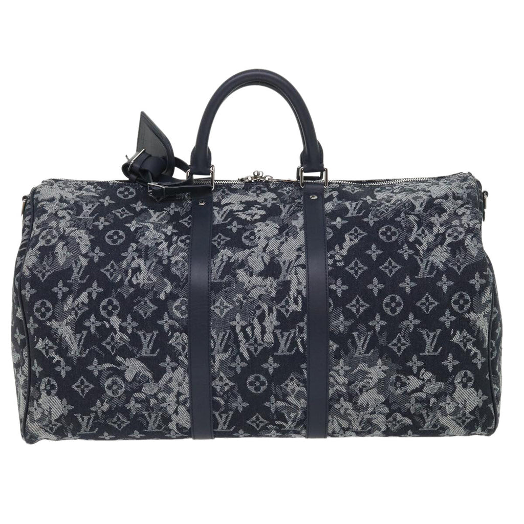 Louis Vuitton Keepall Bandouliere Bag Monogram Tapestry Canvas Navy Canvas Bag (Pre-Owned)