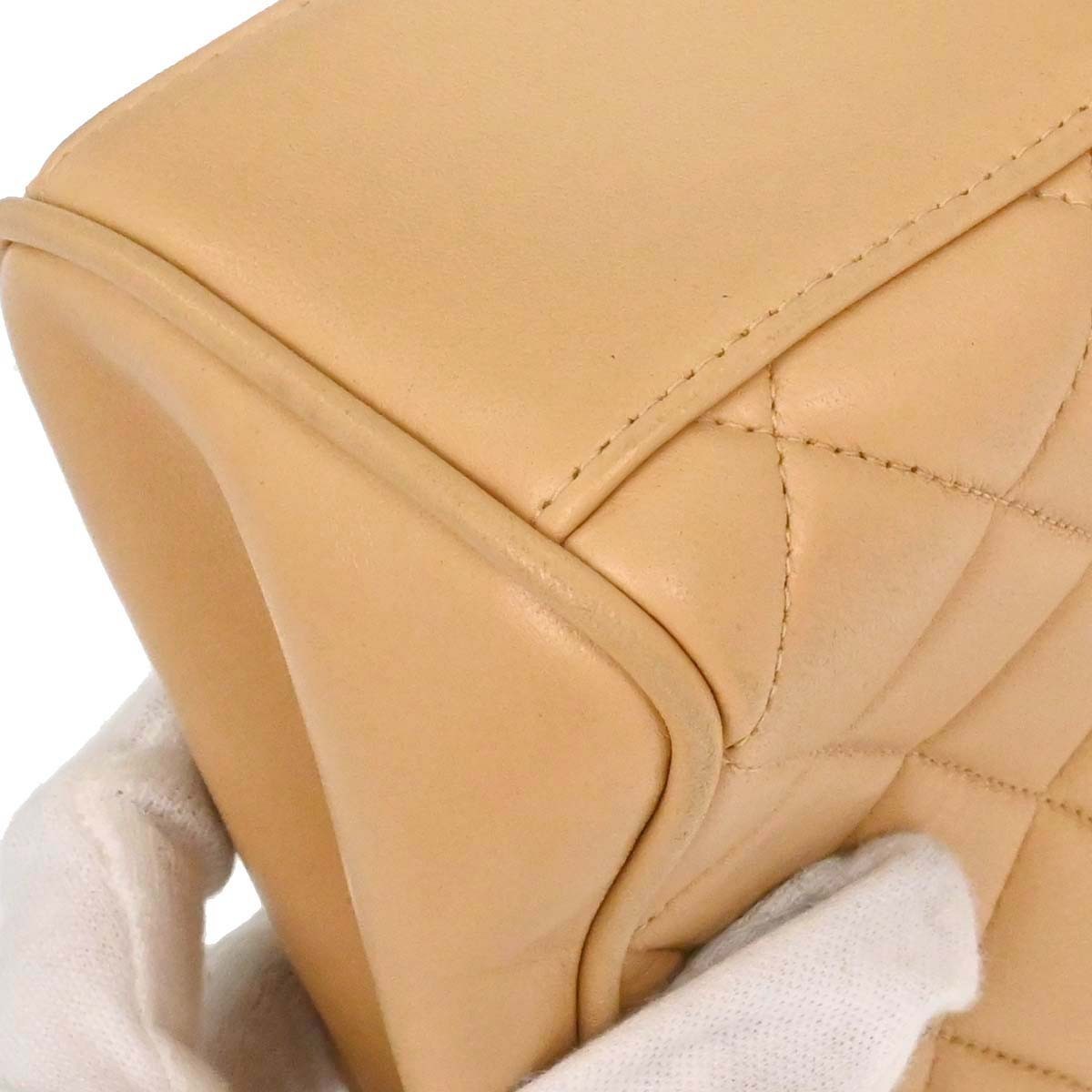 Chanel Vintage Top Handle Flap Bag Quilted Lambskin Beige Leather Handbag (Pre-Owned)