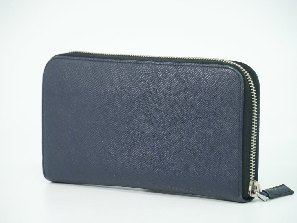 Prada Saffiano Wallet Leather Navy Leather Wallets Accessory (Pre-Owned)