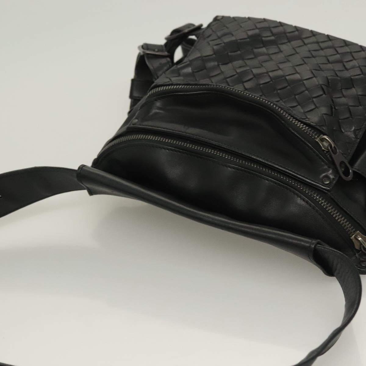 Bottega Veneta Utility Waist Bag Leather With Intrecciato Black Leather Bag (Pre-Owned)