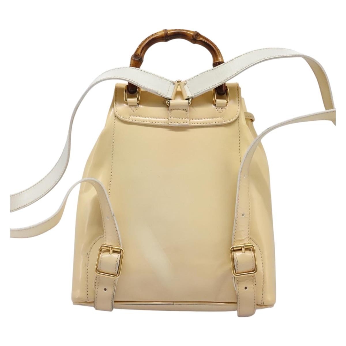 Gucci Vintage Bamboo Backpack Patent Beige Patent_Leather Backpack Bag (Pre-Owned)