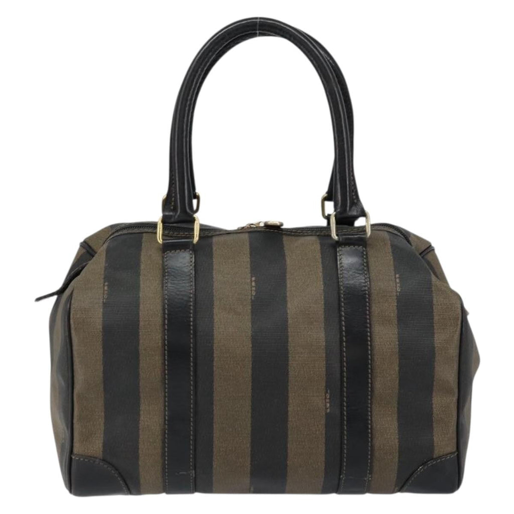 Fendi Vintage Pequin Boston Bag Coated Canvas Brown Canvas Handbag (Pre-Owned)