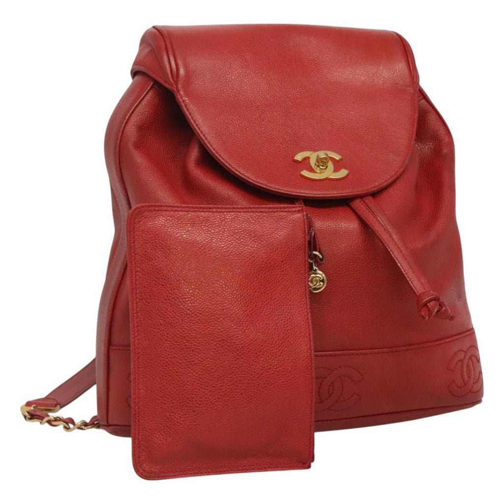 Chanel Vintage Backpack Caviar Red Leather Backpack Bag (Pre-Owned)