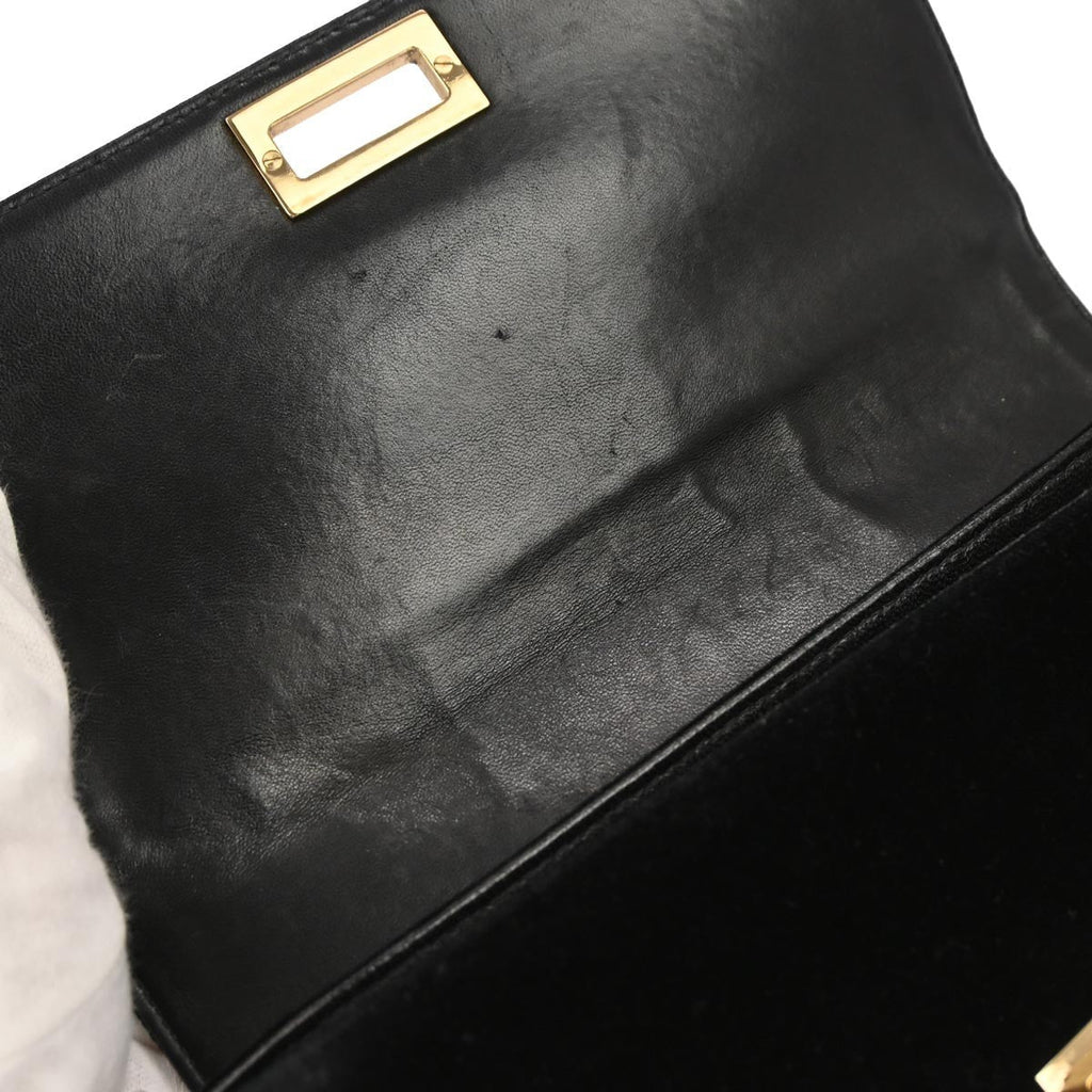 Chanel Chocolate Bar Mademoiselle Lock Chain Bag Quilted Velvet Black Velvet Shoulder Bag Bag (Pre-Owned)