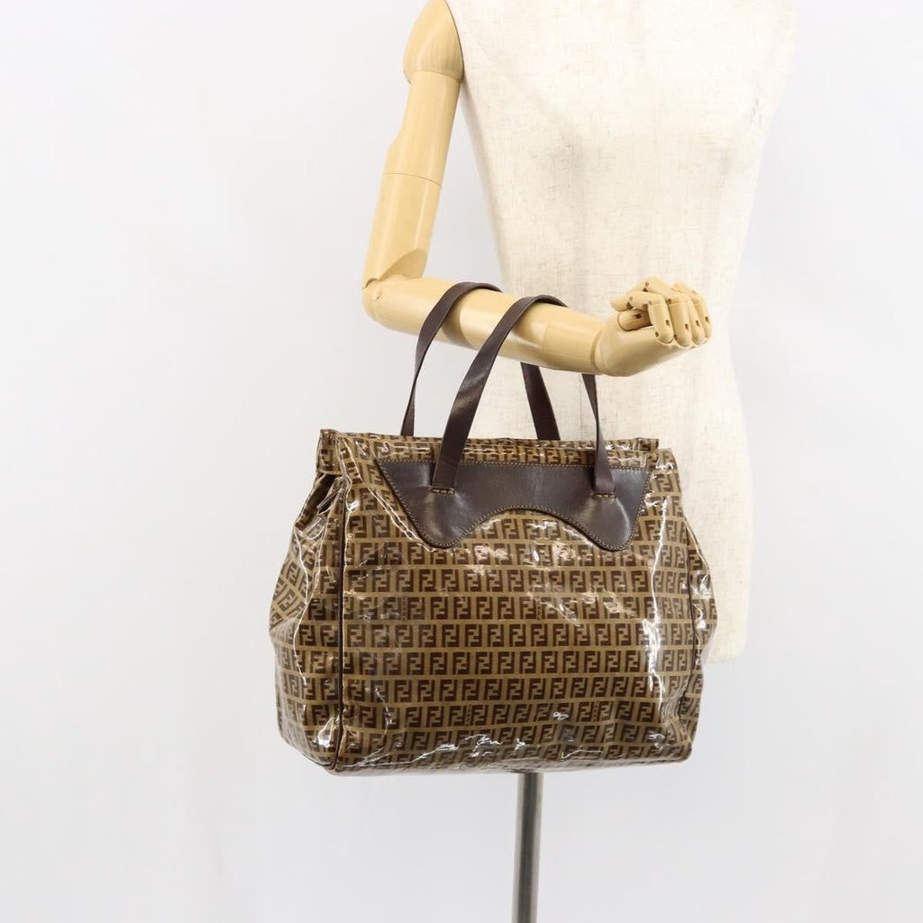 Fendi Zip Tote Canvas Beige Canvas Tote Bag Bag (Pre-Owned)