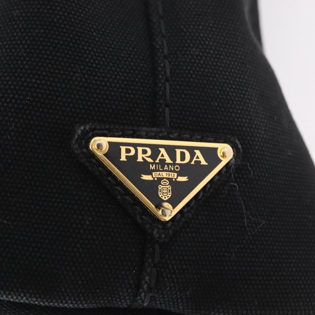 Prada Canapa Tote Canvas Black Canvas Tote Bag Bag (Pre-Owned)