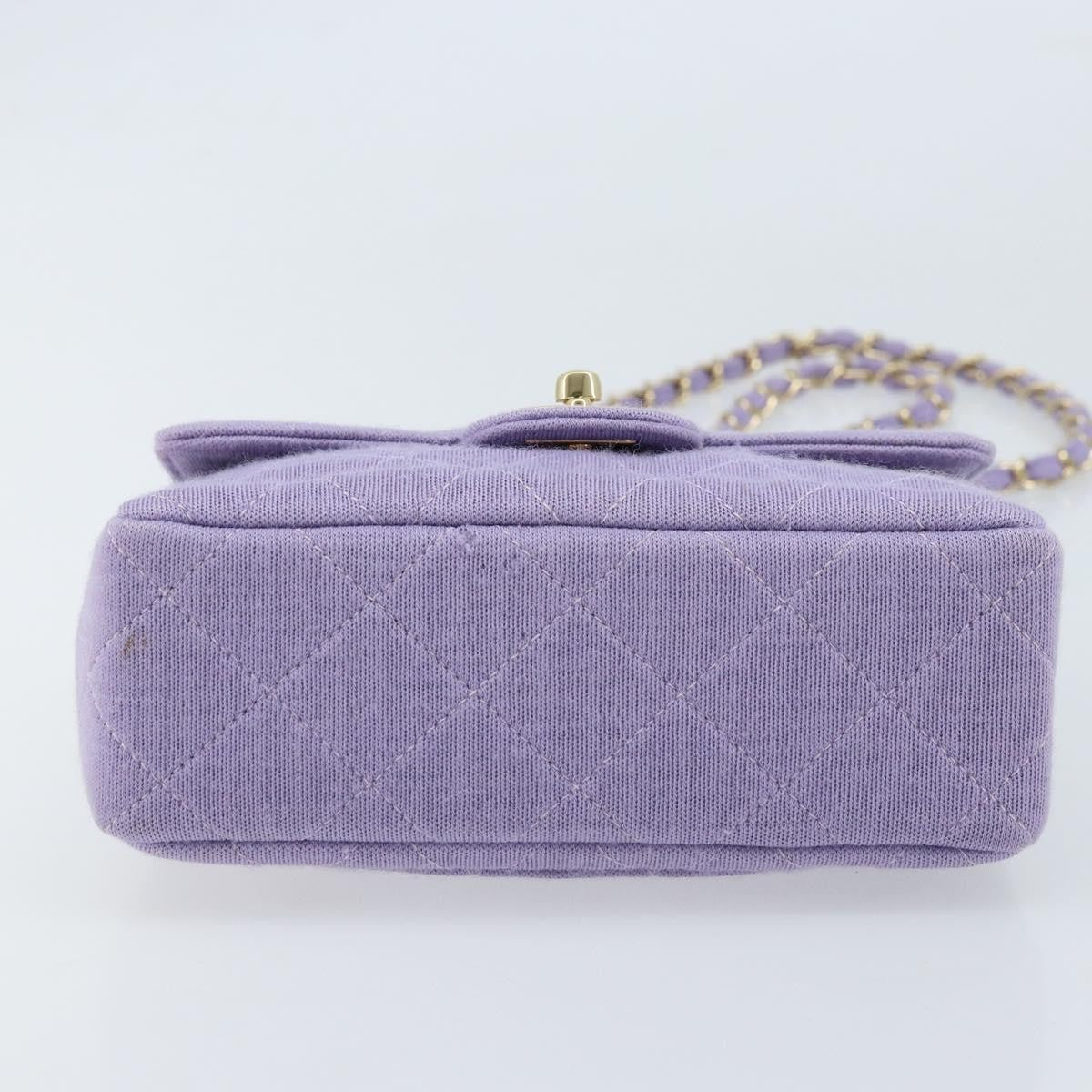 Chanel Square Classic Single Flap Bag Fabric Purple Cotton Crossbody Bag Bag (Pre-Owned)