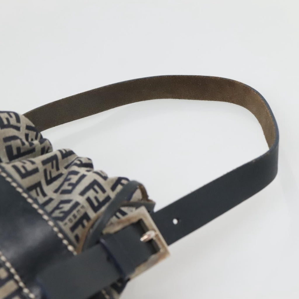 Fendi Ff Logo Mon Tresor Bucket Bag Printed Shearling With Leather Navy Canvas Shoulder Bag Bag (Pre-Owned)