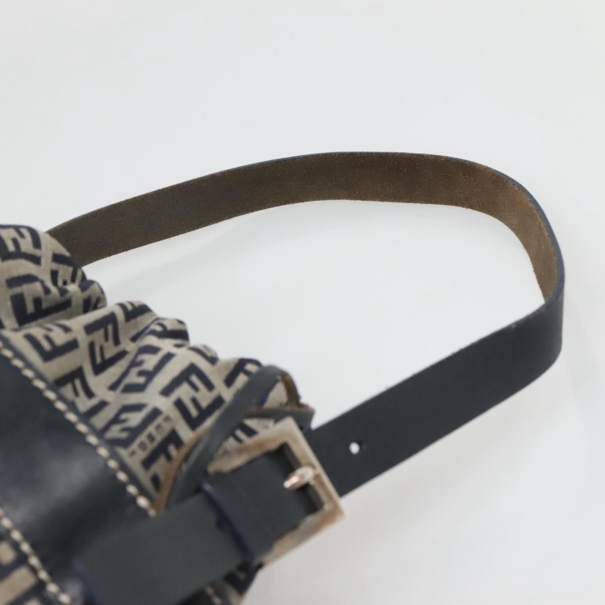 Fendi Ff Logo Mon Tresor Bucket Bag Printed Shearling With Leather Navy Canvas Shoulder Bag Bag (Pre-Owned)