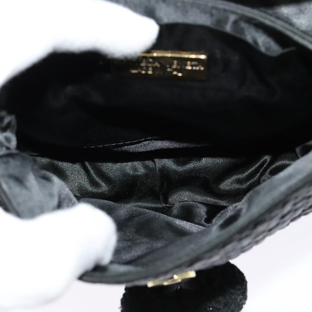 Bottega Veneta Intrecciato Clutch Bag Calfskin Black Satin Shoulder Bag Bag (Pre-Owned)