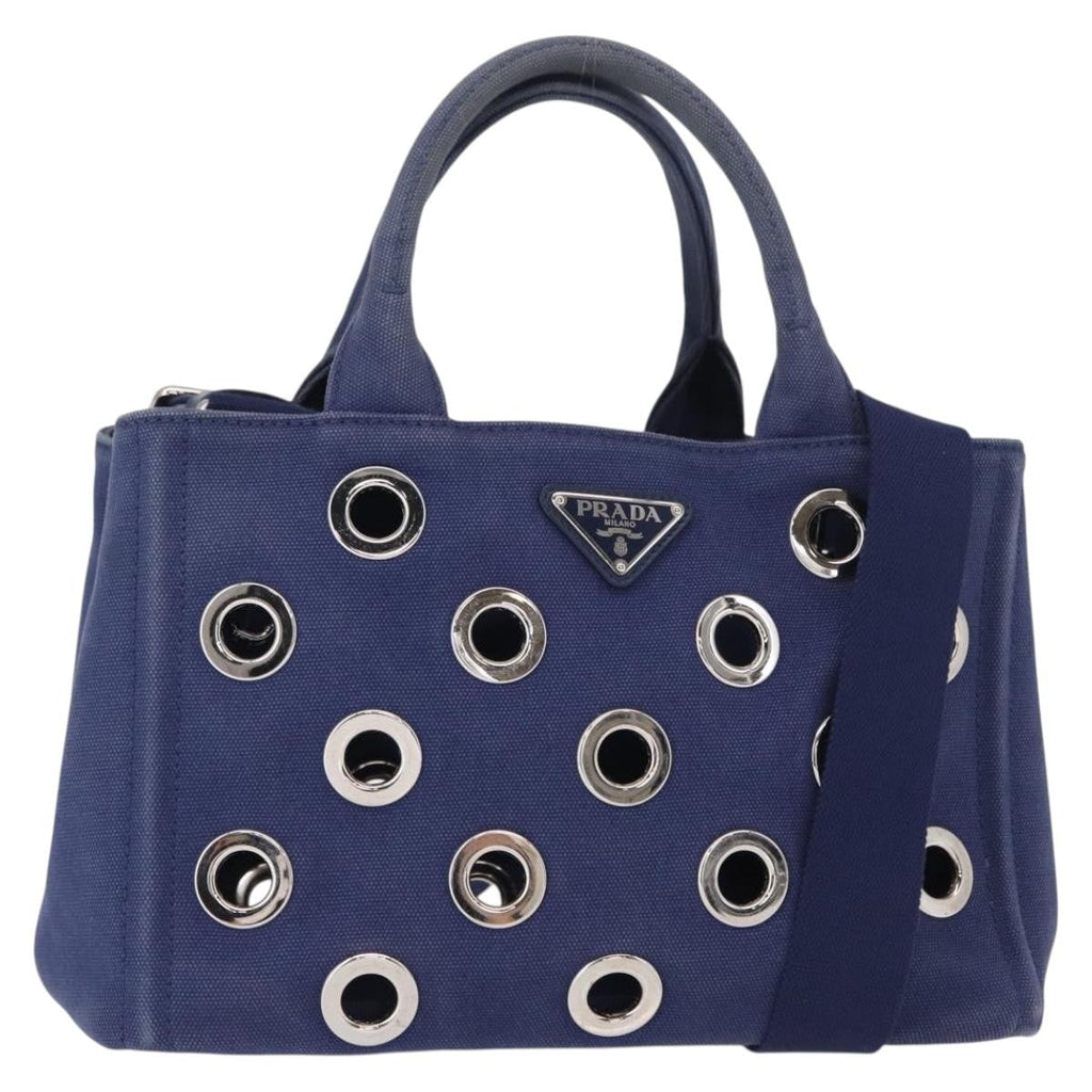 Prada Canapa Convertible Tote Grommet Embellished Canvas Blue Canvas Tote Bag Bag (Pre-Owned)