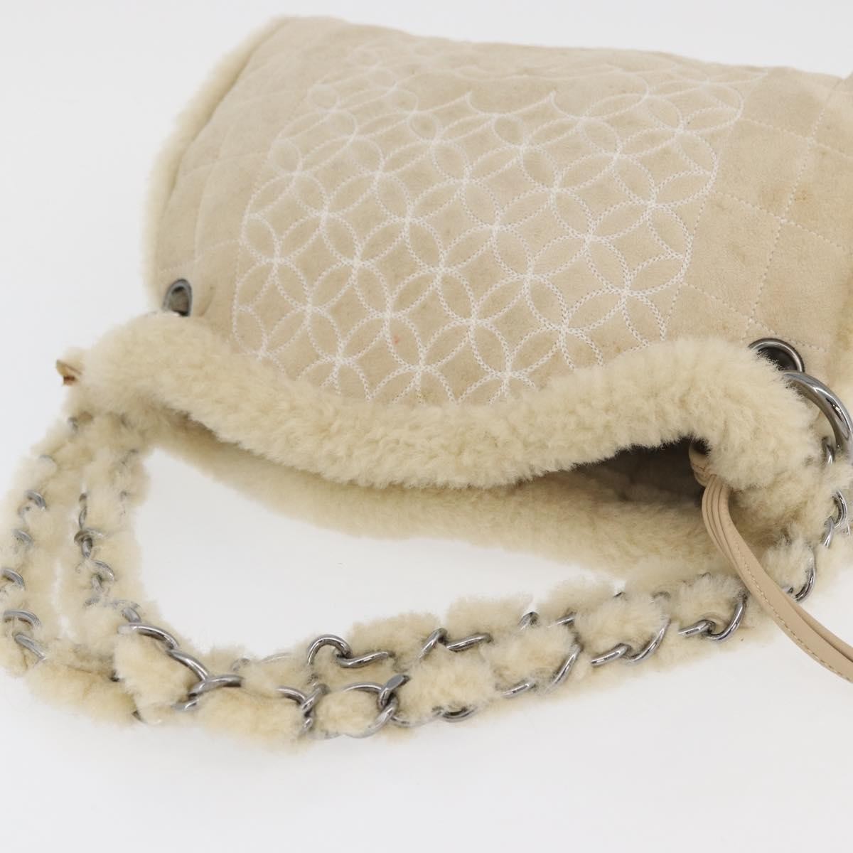 Chanel Vintage Embroidered Cc Chain Tote Quilted Suede And Shearling Silver Canvas Tote Bag Bag (Pre-Owned)