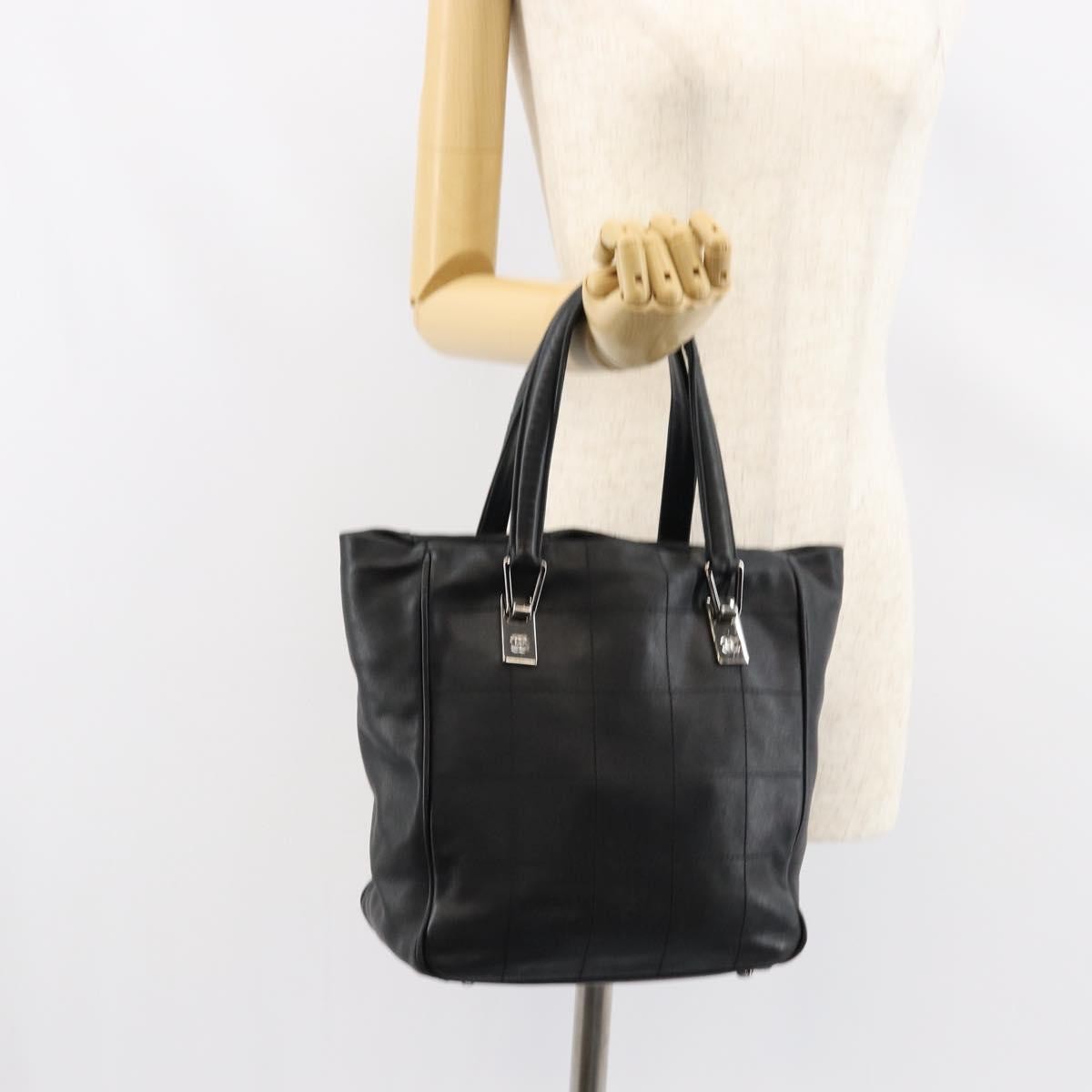 Chanel Square Stitch Tote Quilted Leather Black Leather Tote Bag Bag (Pre-Owned)