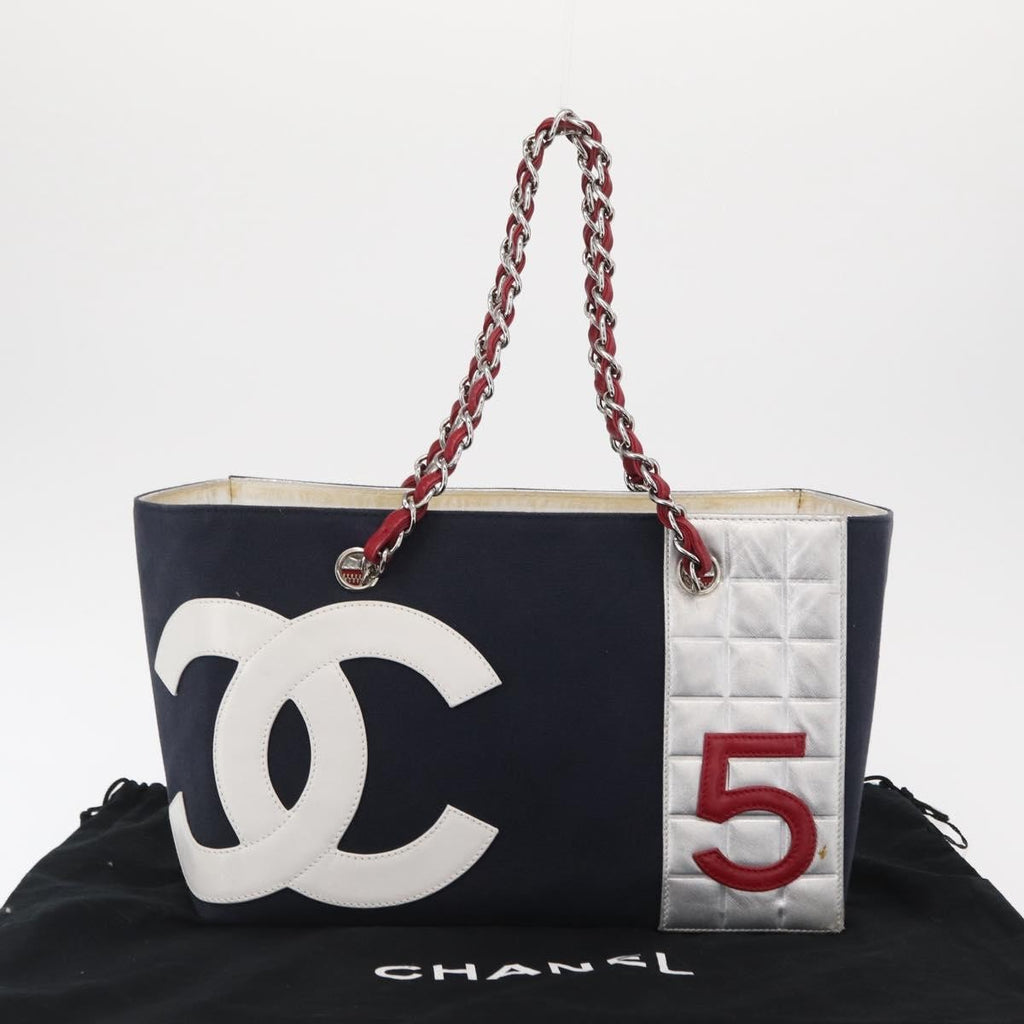 Chanel No.5 Tote Canvas And Leather Navy Canvas Tote Bag Bag (Pre-Owned)