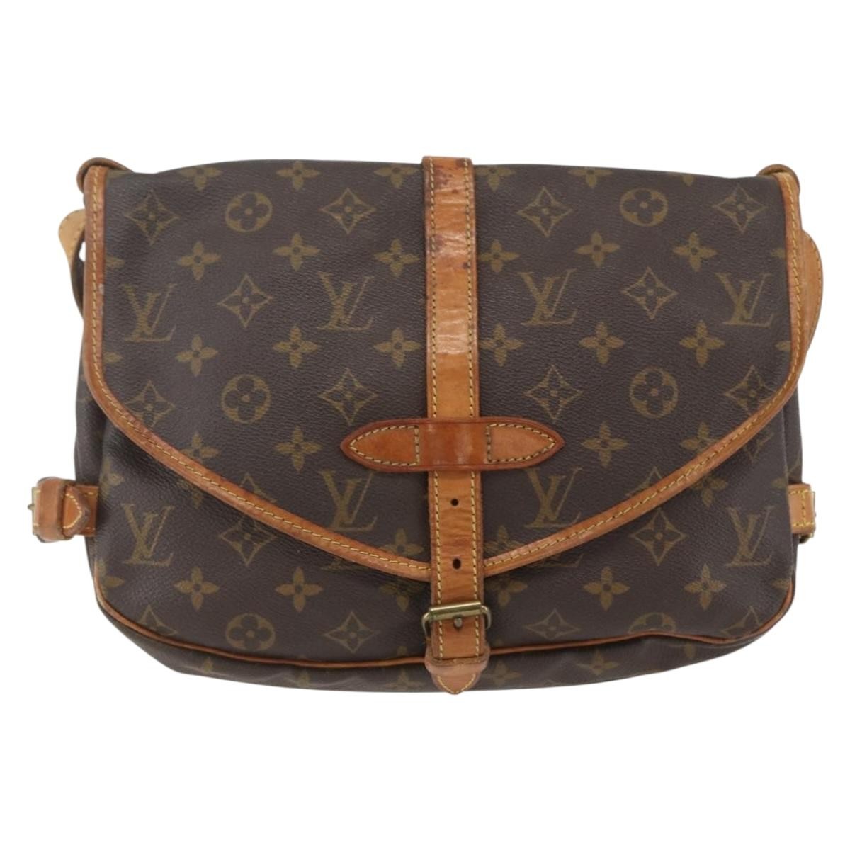 Louis Vuitton Saumur Handbag Monogram Canvas Brown Canvas Shoulder Bag Bag (Pre-Owned)