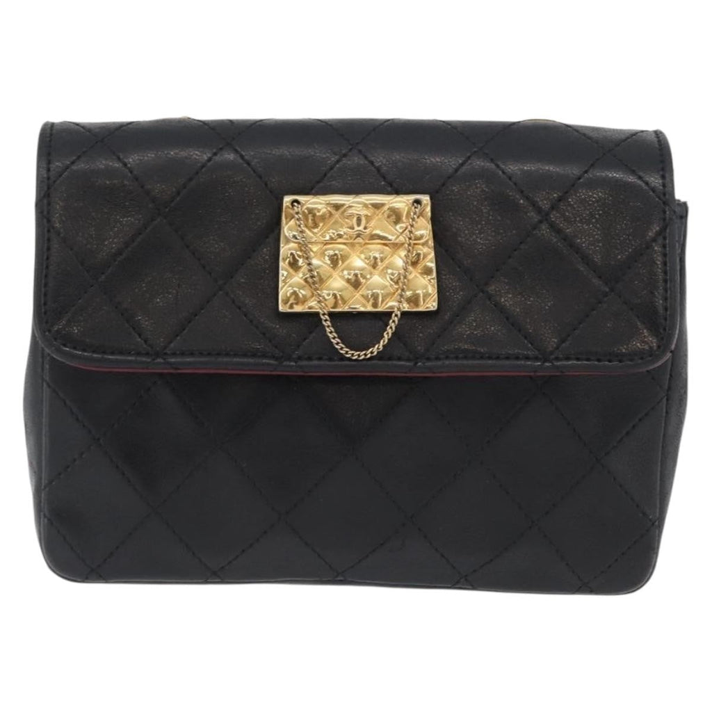 Chanel Vintage Square Cc Flap Bag Quilted Lambskin Black Leather Shoulder Bag Bag (Pre-Owned)
