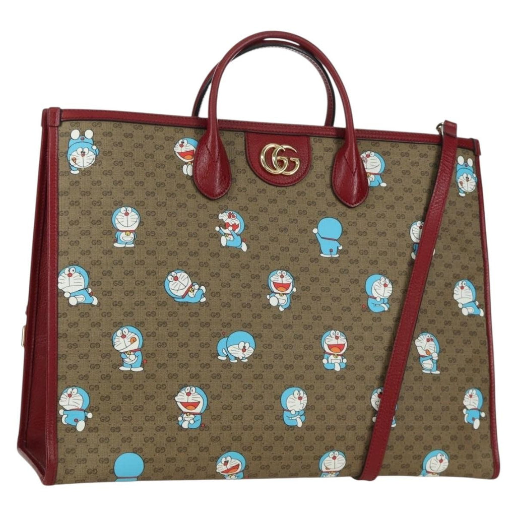 Gucci Doraemon Tote Printed Mini Gg Coated Canvas Beige Canvas Tote Bag Bag (Pre-Owned)