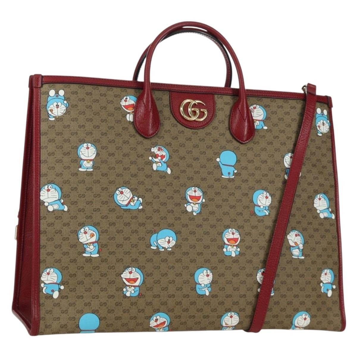 Gucci Doraemon Tote Printed Mini Gg Coated Canvas Beige Canvas Tote Bag Bag (Pre-Owned)