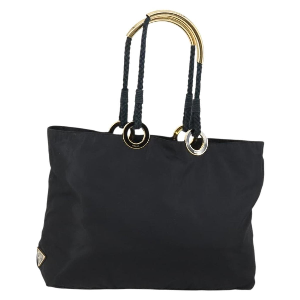 Prada Convertible Metal Handle Satchel Quilted Tessuto Black Nylon Tote Bag Bag (Pre-Owned)