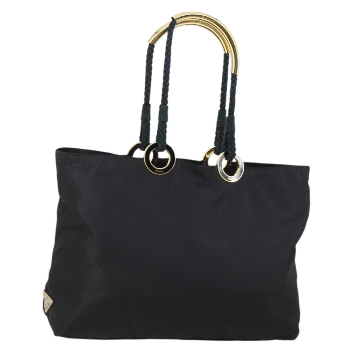 Prada Convertible Metal Handle Satchel Quilted Tessuto Black Nylon Tote Bag Bag (Pre-Owned)