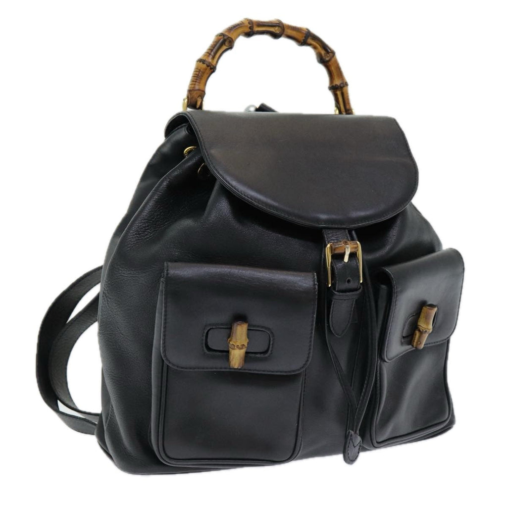 Gucci Vintage Bamboo Backpack Leather Black Leather Backpack Bag (Pre-Owned)