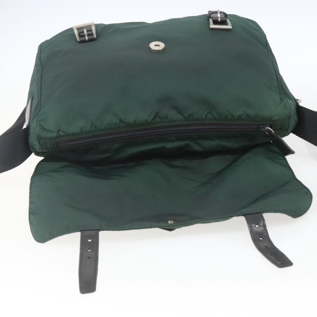 Prada Double Buckle Flap Messenger Bag Tessuto Green Nylon Shoulder Bag Bag (Pre-Owned)