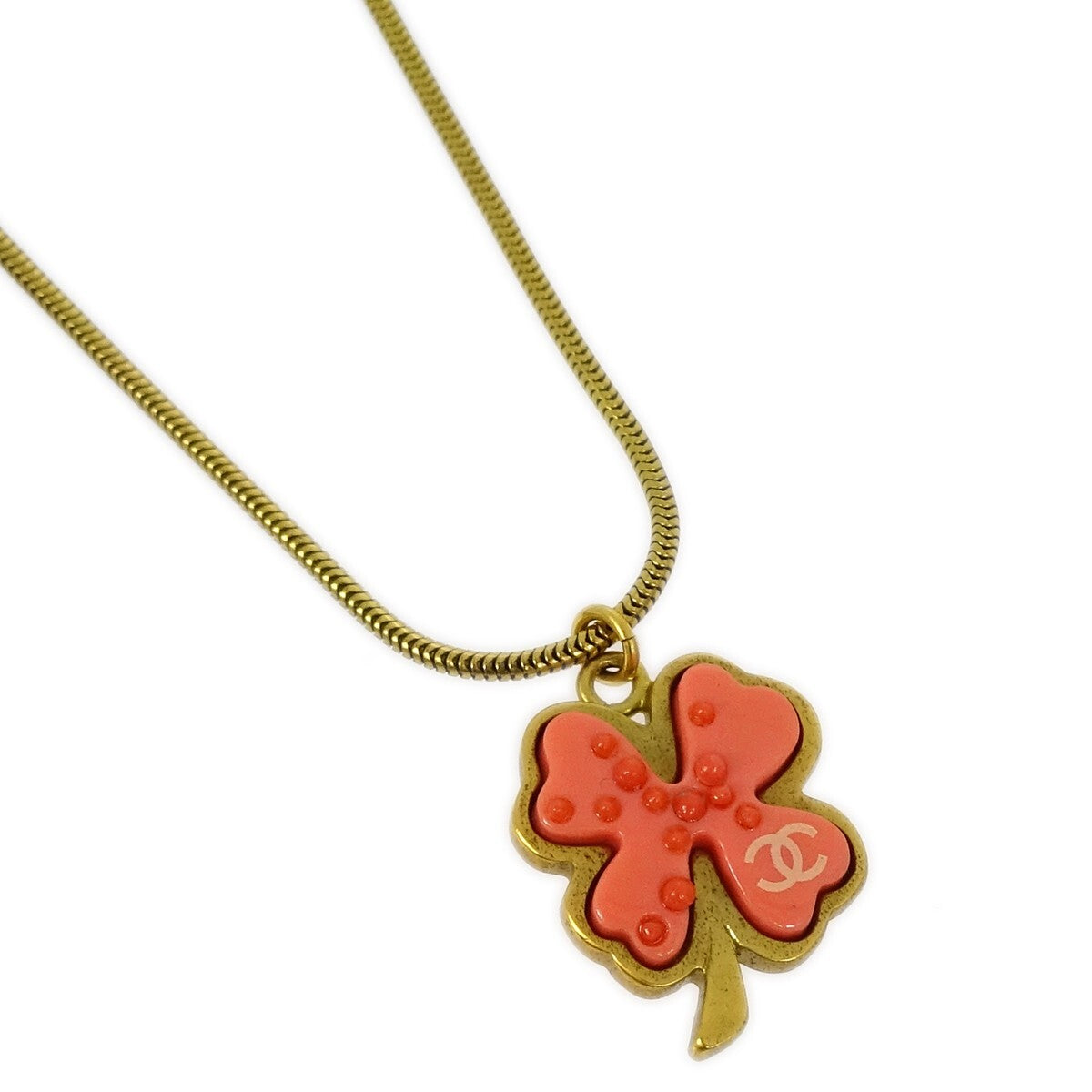 Chanel Vintage Cc Clover Pendant Necklace Resin Gold Metal Necklace Jewelry (Pre-Owned)