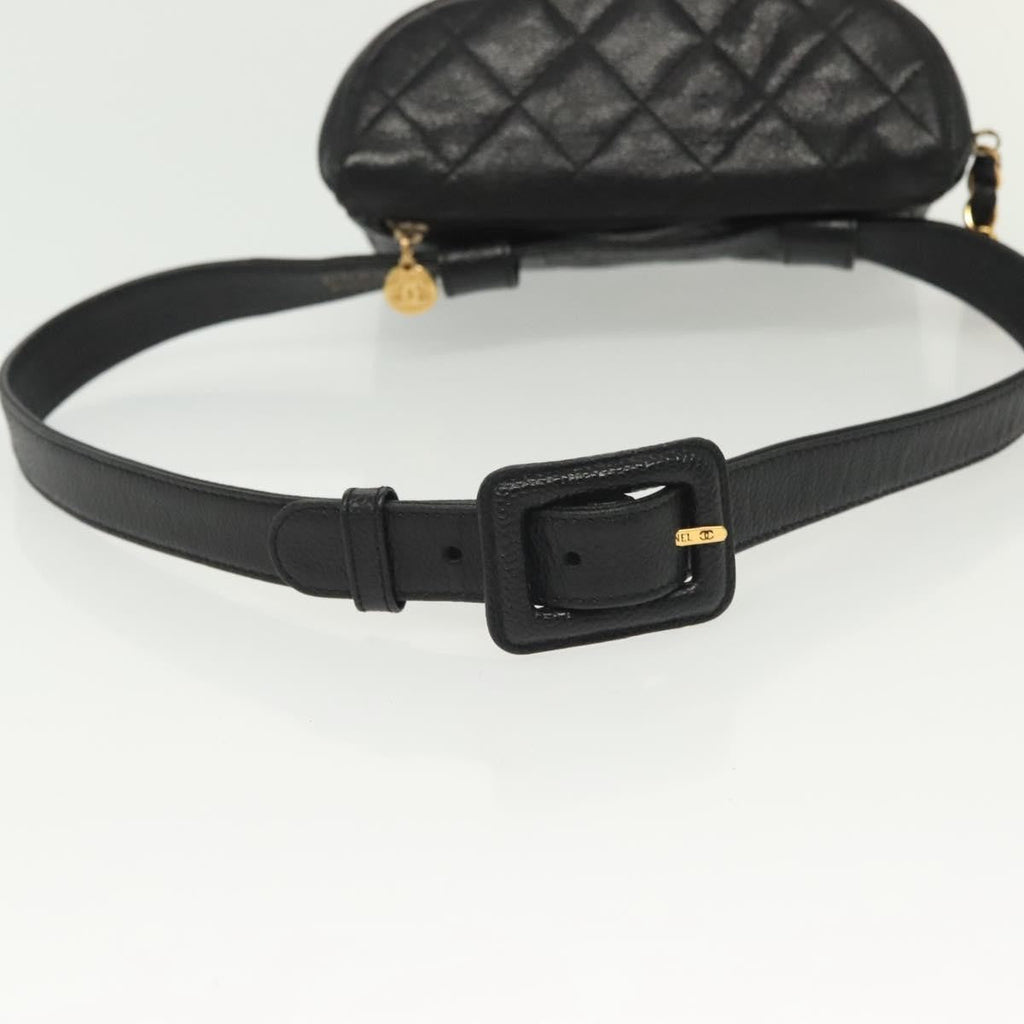 Chanel Vintage Zip Belt Bag Quilted Caviar Black Leather Clutche & Pouche Bag (Pre-Owned)