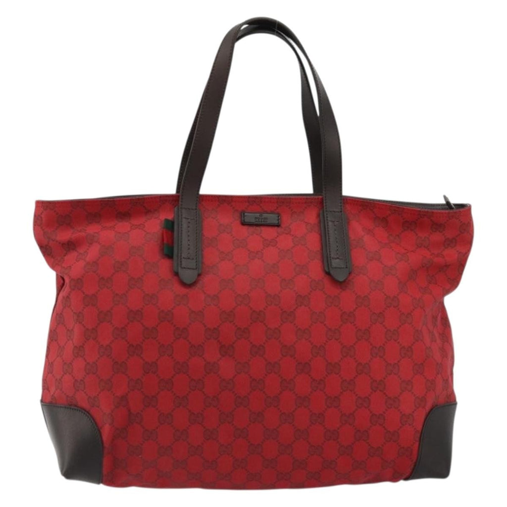 Gucci Original Zip Tote Gg Canvas With Leather Red Canvas Tote Bag Bag (Pre-Owned)