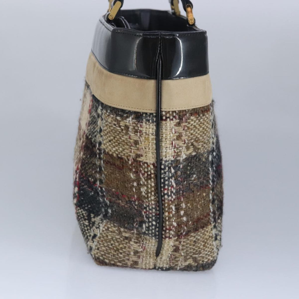 Burberry Nova Check Handbag Wool Beige Wool Handbag (Pre-Owned)