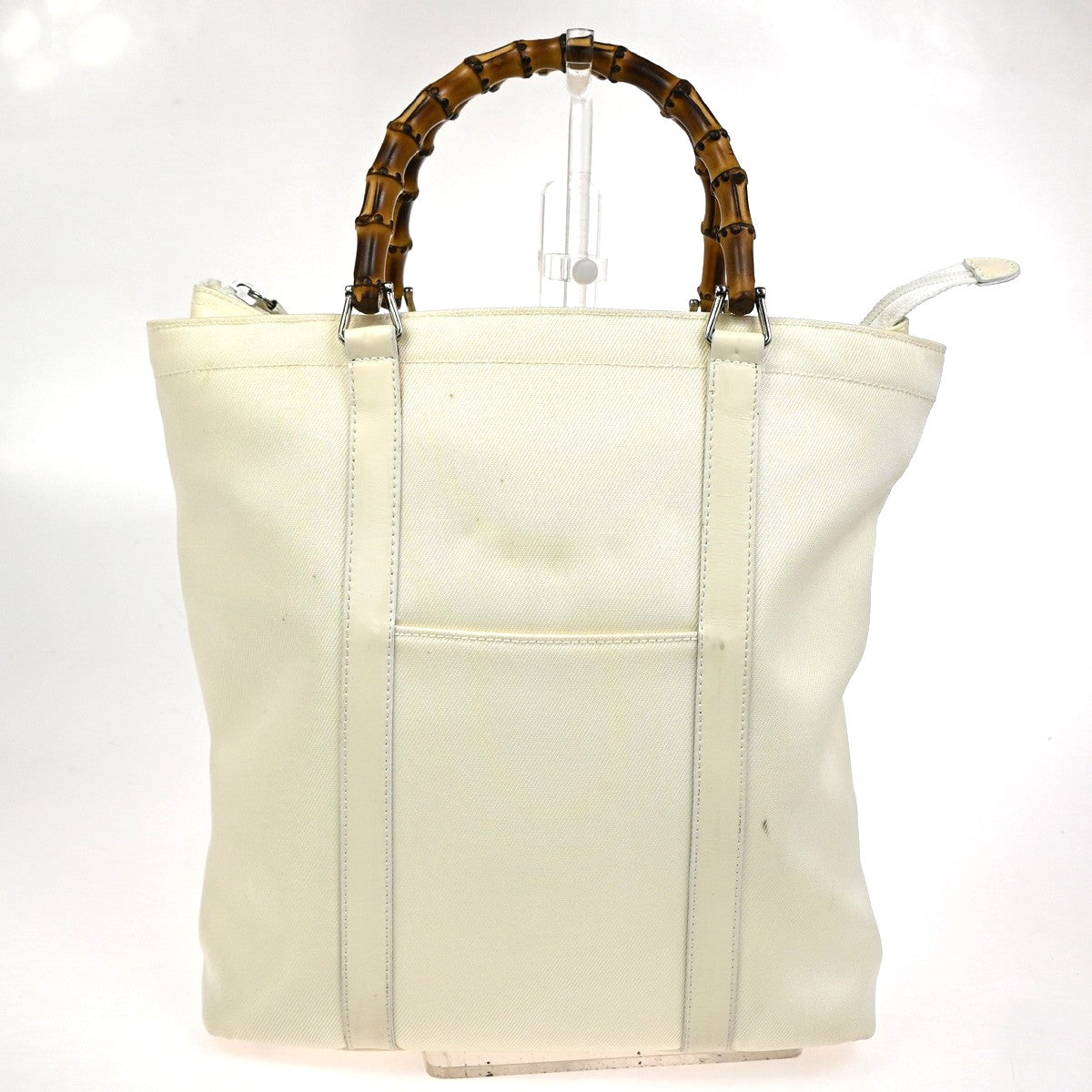 Gucci Convertible Bamboo Zip Tote Nylon White Nylon Tote Bag Bag (Pre-Owned)