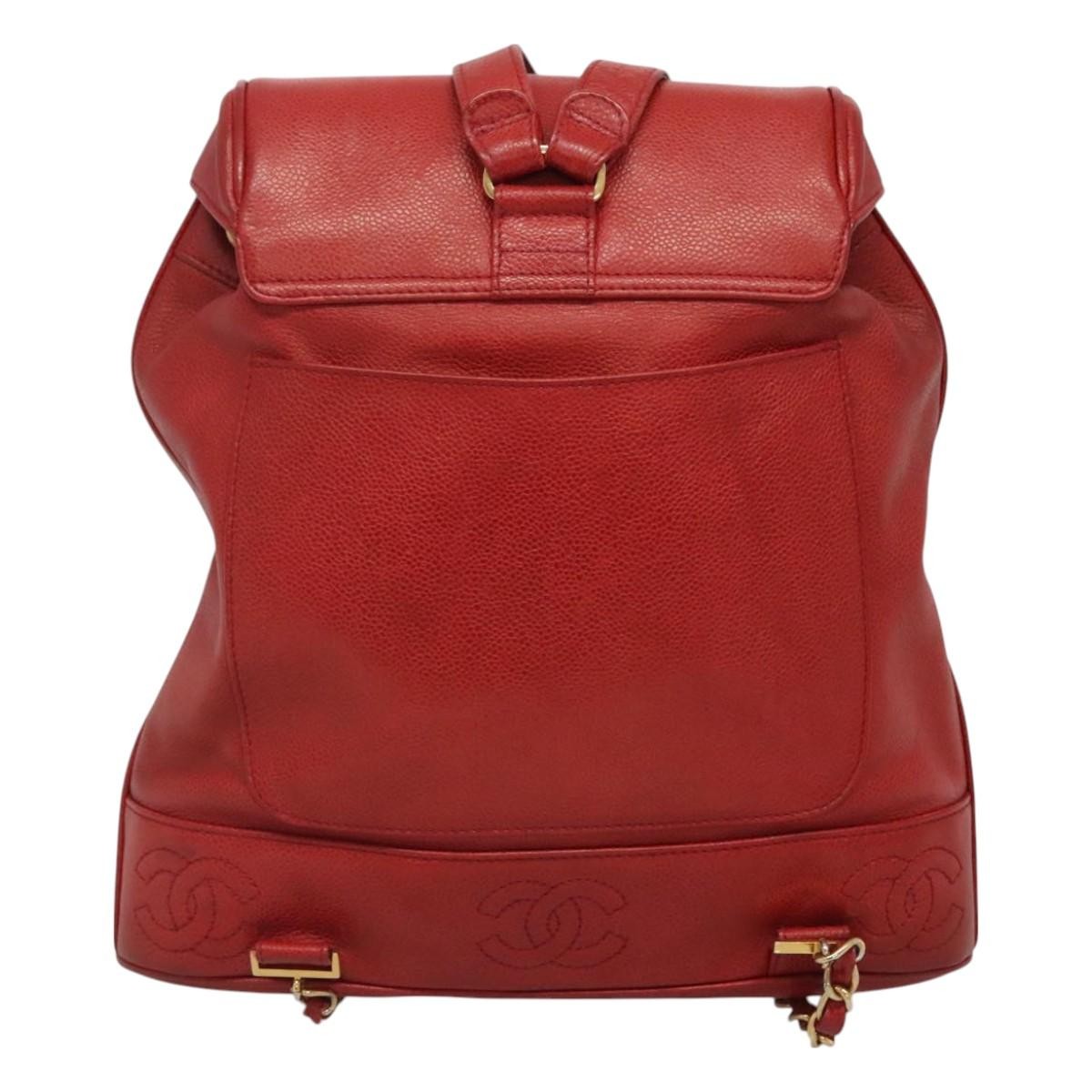 Chanel Vintage Backpack Caviar Red Leather Backpack Bag (Pre-Owned)