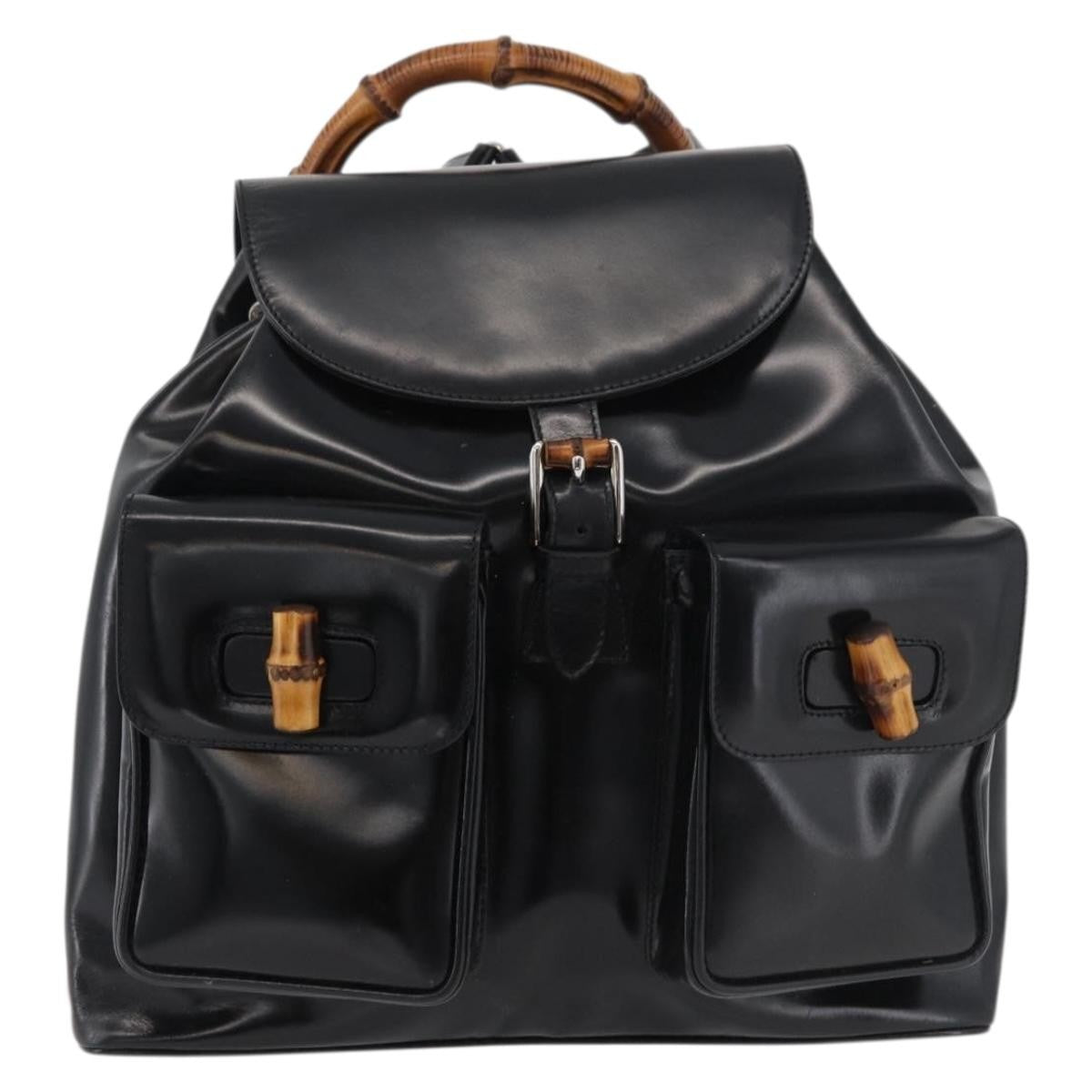 Gucci Vintage Bamboo Backpack Patent Leather Black Patent_Leather Backpack Bag (Pre-Owned)