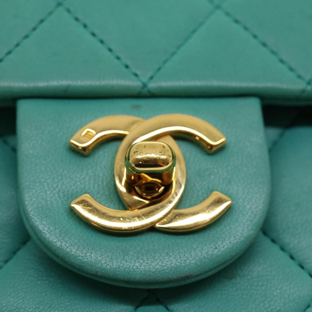 Chanel Square Classic Single Flap Bag Quilted Lambskin Blue Leather Handbag (Pre-Owned)
