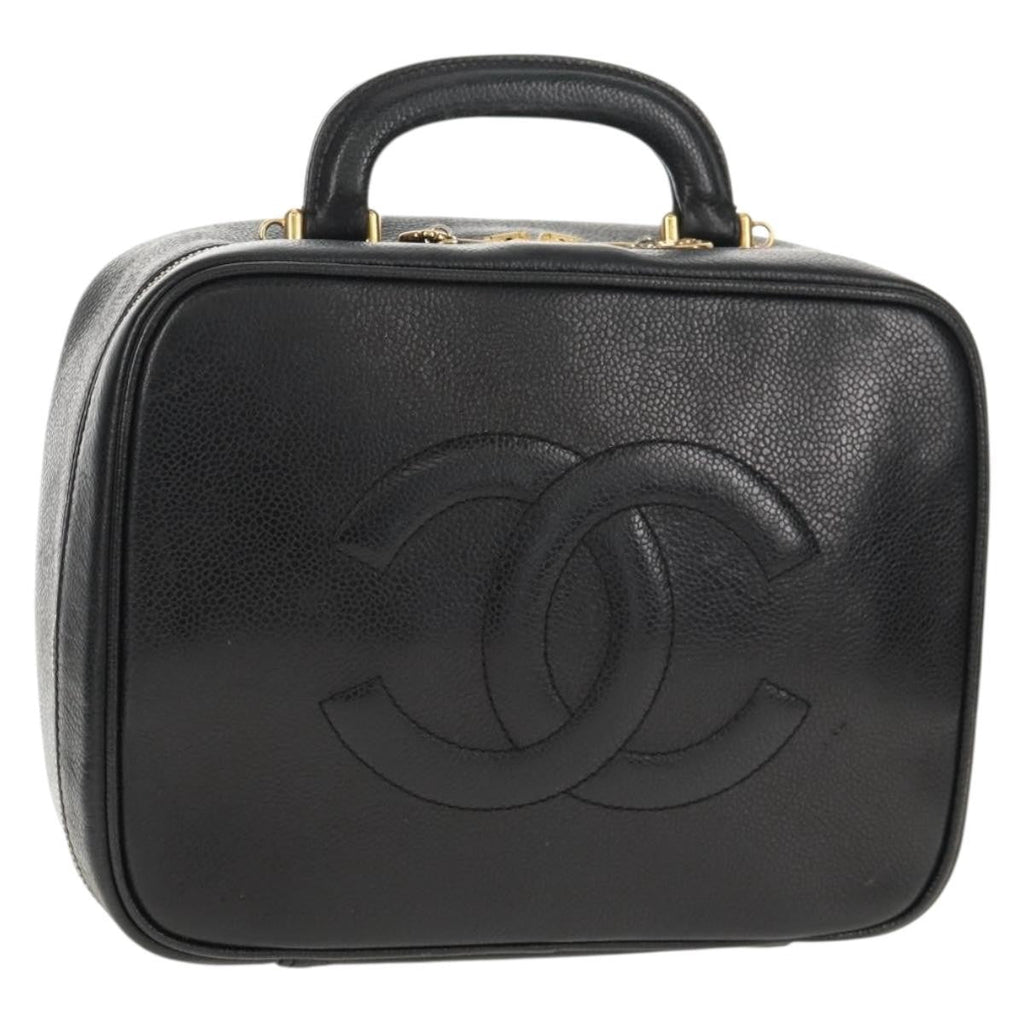 Chanel Vintage Timeless Zip Around Vanity Case Caviar Black Leather Clutche & Pouche Bag (Pre-Owned)