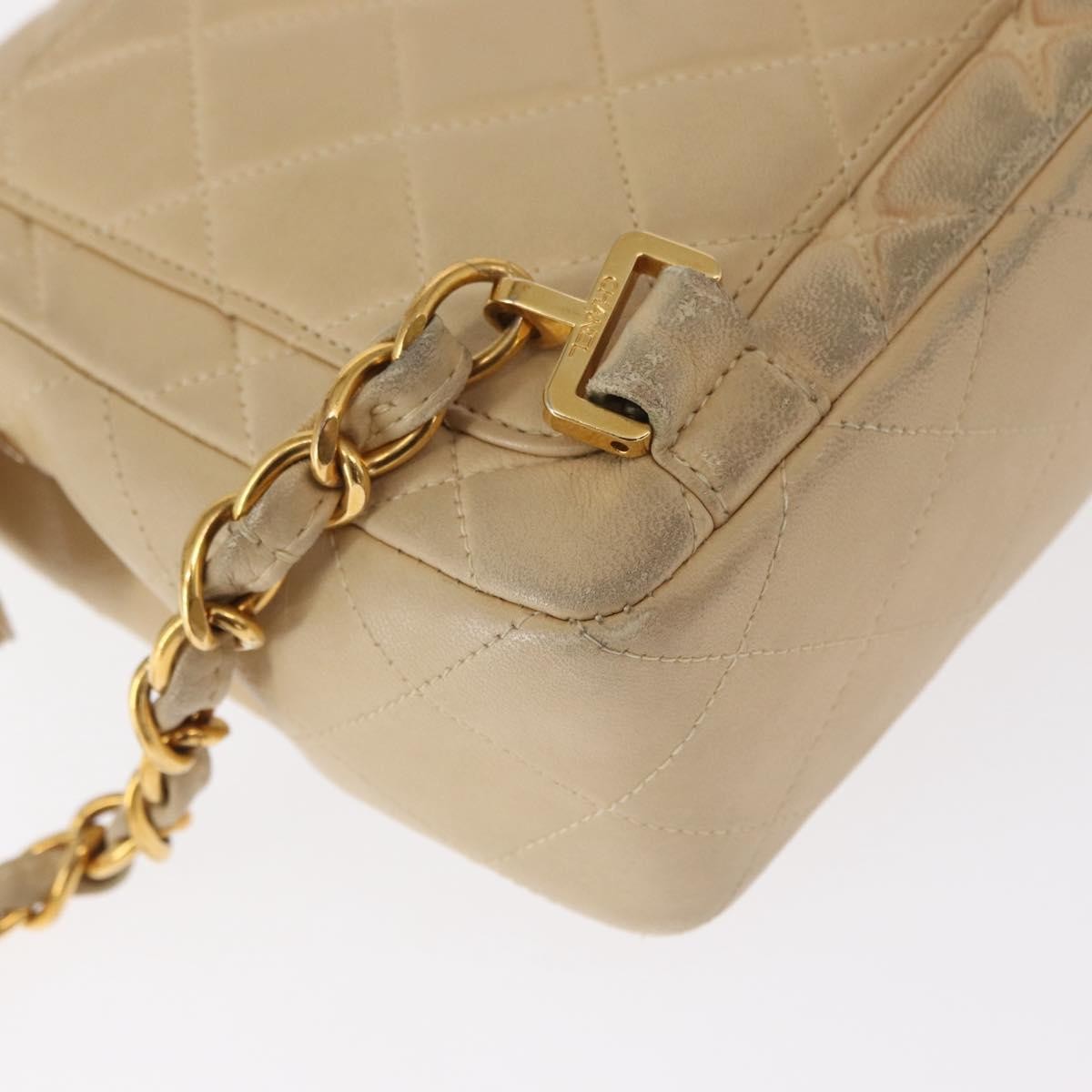 Chanel Vintage Classic Flap Backpack Quilted Lambskin Beige Leather Backpack Bag (Pre-Owned)