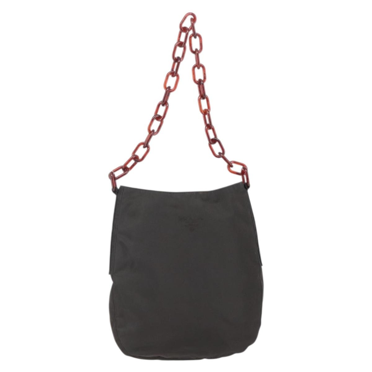Prada Resin Chain Shoulder Bag Nylon Brown Nylon Shoulder Bag Bag (Pre-Owned)