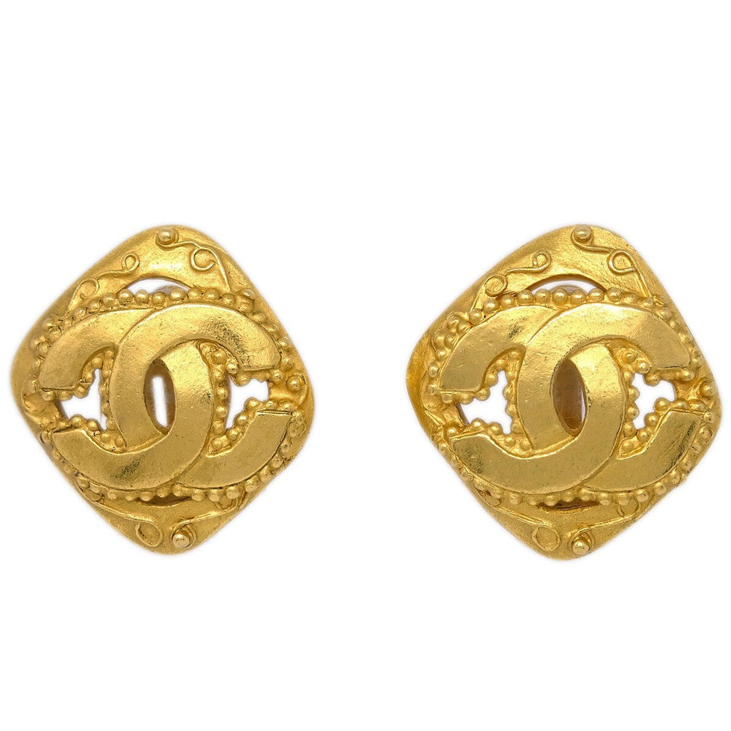 Chanel Cc Rhombus Clip-On Earrings Metal Gold Gold_Plated Earrings Jewelry (Pre-Owned)
