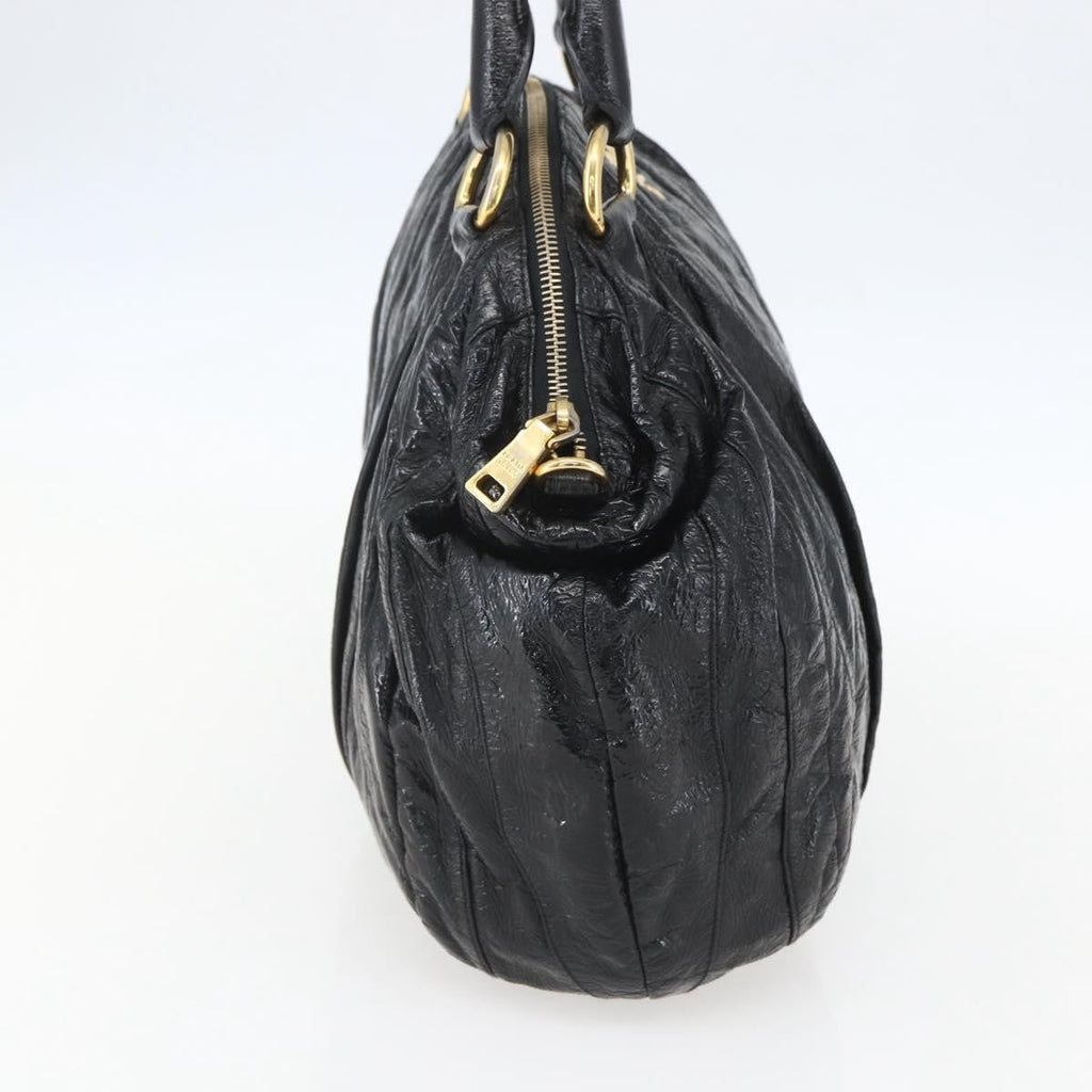 Prada Waves Hobo Leather And Tessuto Black Leather Handbag (Pre-Owned)